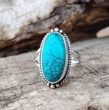 925 Sterling Silver Handmade Ring Turquoise Natural Gemstone Women Jewelry