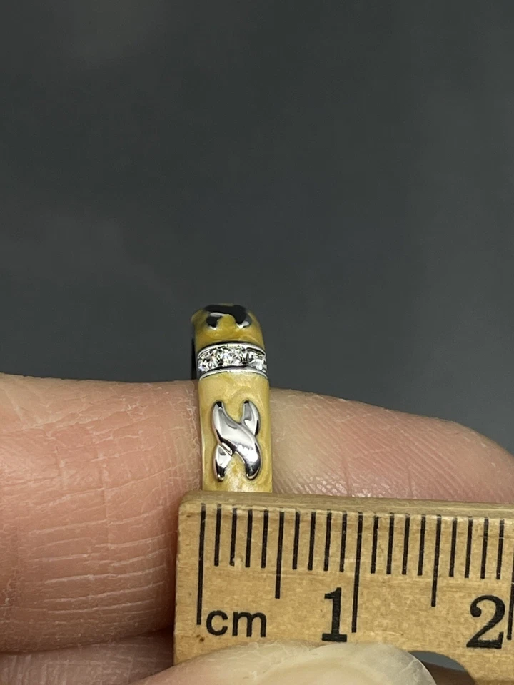 Lauren G Adams Signed LGA Women’s Yellow Enamel Clear Crystals 9.75 Band Ring - Image 3 of 4