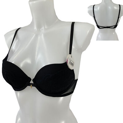 G by Gossard Women's Underwired Push Up Bra Plunge Bra Size 70B Black NEW