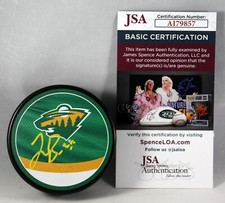 JONAS BRODIN SIGNED MINNESOTA WILD REVERSE RETRO Puck NHL AUTOGRAPHED +JSA COA