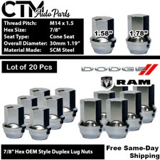 20pc Dodgeram Oem Factory Chrome M14x1.5 Wheel Lug Nut Fit 78 Hex Stock Wheel