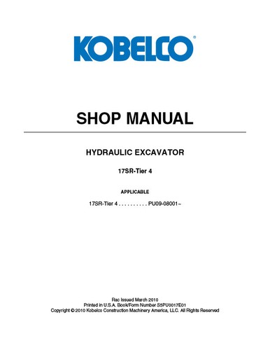 Kobelco 17SR Acera Tier 4 Excavadora Servicio, Piezas y Manual de Operador - Imagen 5 de 5