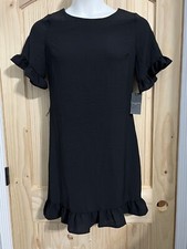 TAHARI ASL Dress Ruffle Sleeve & Hem Knee Length Shift Dress Sz M (No Belt) NWT