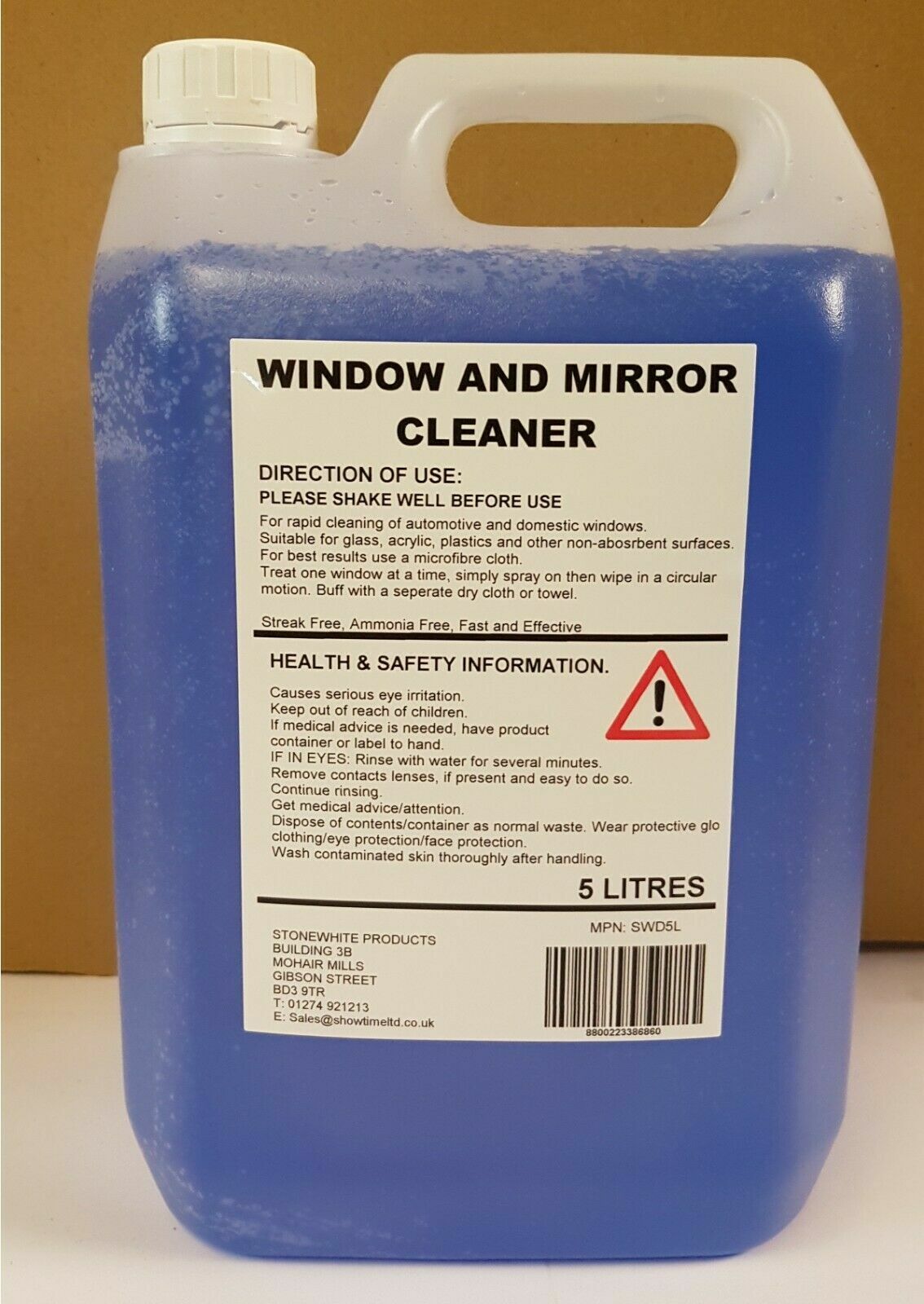 GLASS CLEANER 5 LITRE CLEANS ACRYLICS & PERSPEX WINDOW CLEAN 5L STREAK