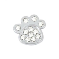 10 Silver Alloy Rhinestone Dog Cat Paw Slide Charms Beads Fit 8mm Wristband  s