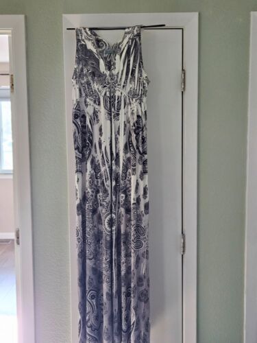 World Unity Womens Medium Maxi Dress Black & White Paisley Stretch Sleeveless - Picture 2 of 8