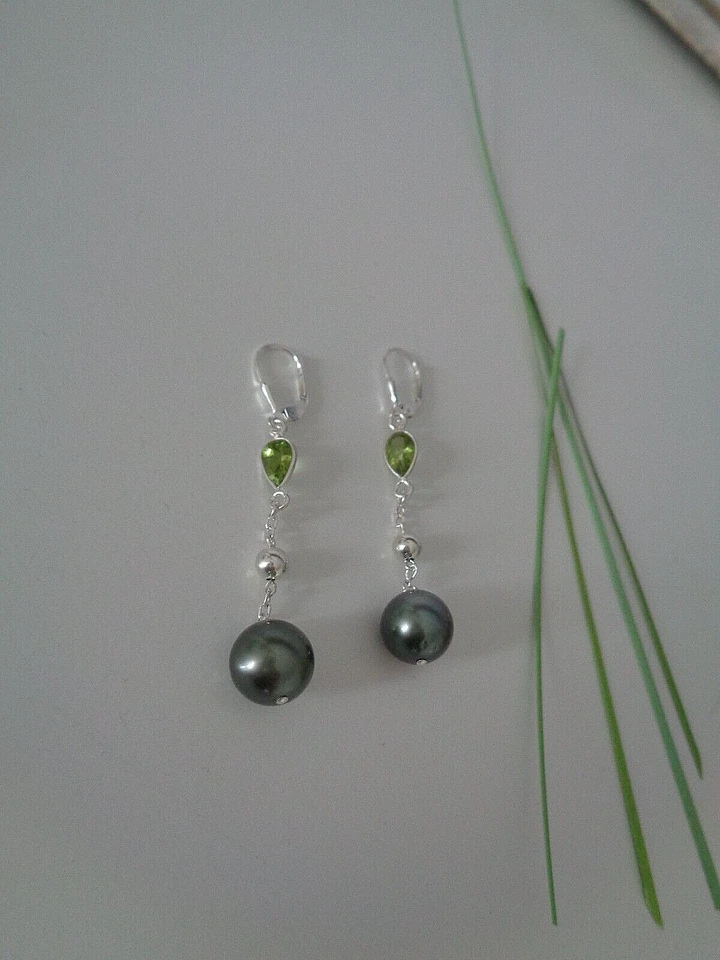 Perlenohrringe Silber Peridot Tahiti Perlen Tahiti Perlen Ohrringe - Bild 4 von 4