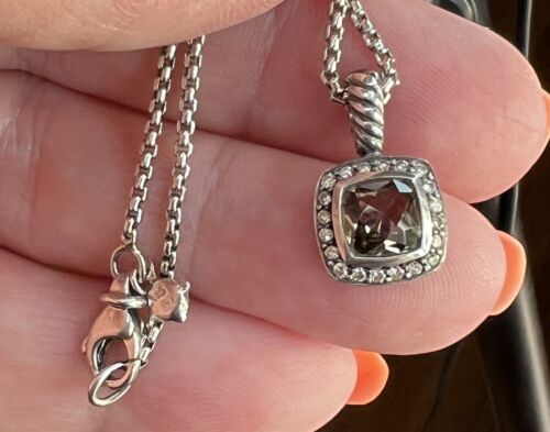 David Yurman Sterling Silver Smoky Quartz & Diamond Pendant Necklace - Picture 1 of 17