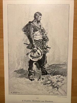 Antike Illustration Rückkehr aus Flandern Ritter Gemälde 1893 Vintage Retro - Bild 1 von 4