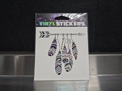 Arrow and Decorated Feathers  Native American Themed Vinyl Sticker - 4in x 4in