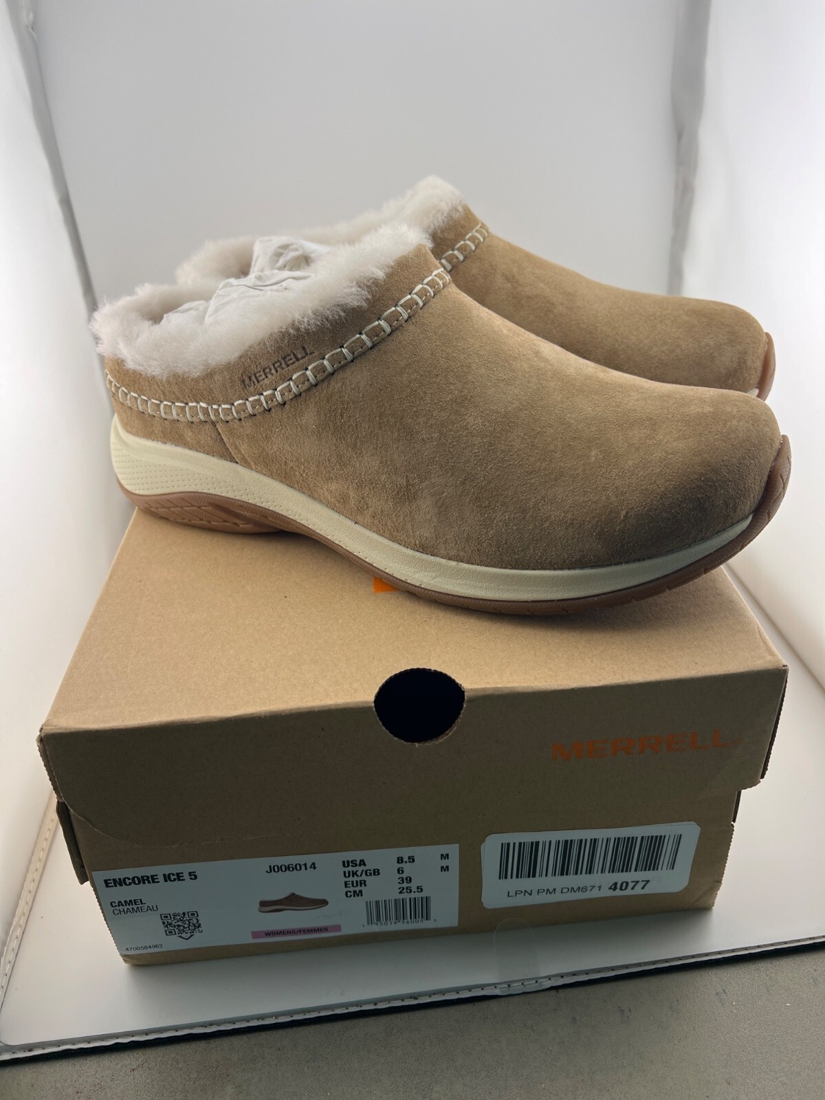 Zoccoli donna Merrell Encore Ice 5 8 5 m cammello scamosciato fodera soffice