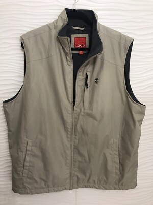 Izod Fleece Lined Vest Mens XL /XG Tan/Grey w/ Pockets