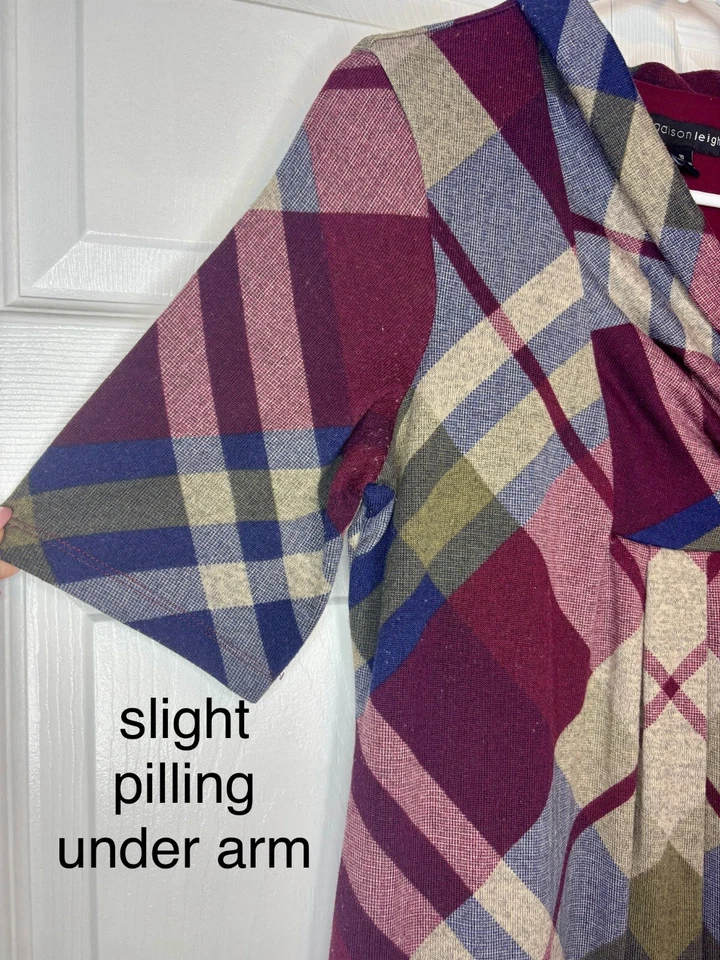 Madison Leigh Shift Dress Women's 10 Multi Plaid Polyester Stretch Short Sleeve - Image 3 of 4