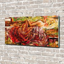 Quadro in vetro quadri da parete stampa su vetro 140x70 decorazione arte donna che dorme