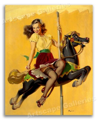 ''Let's Go Around Together'' Elvgren Carousel Horse Pin-Up Poster - 16x20