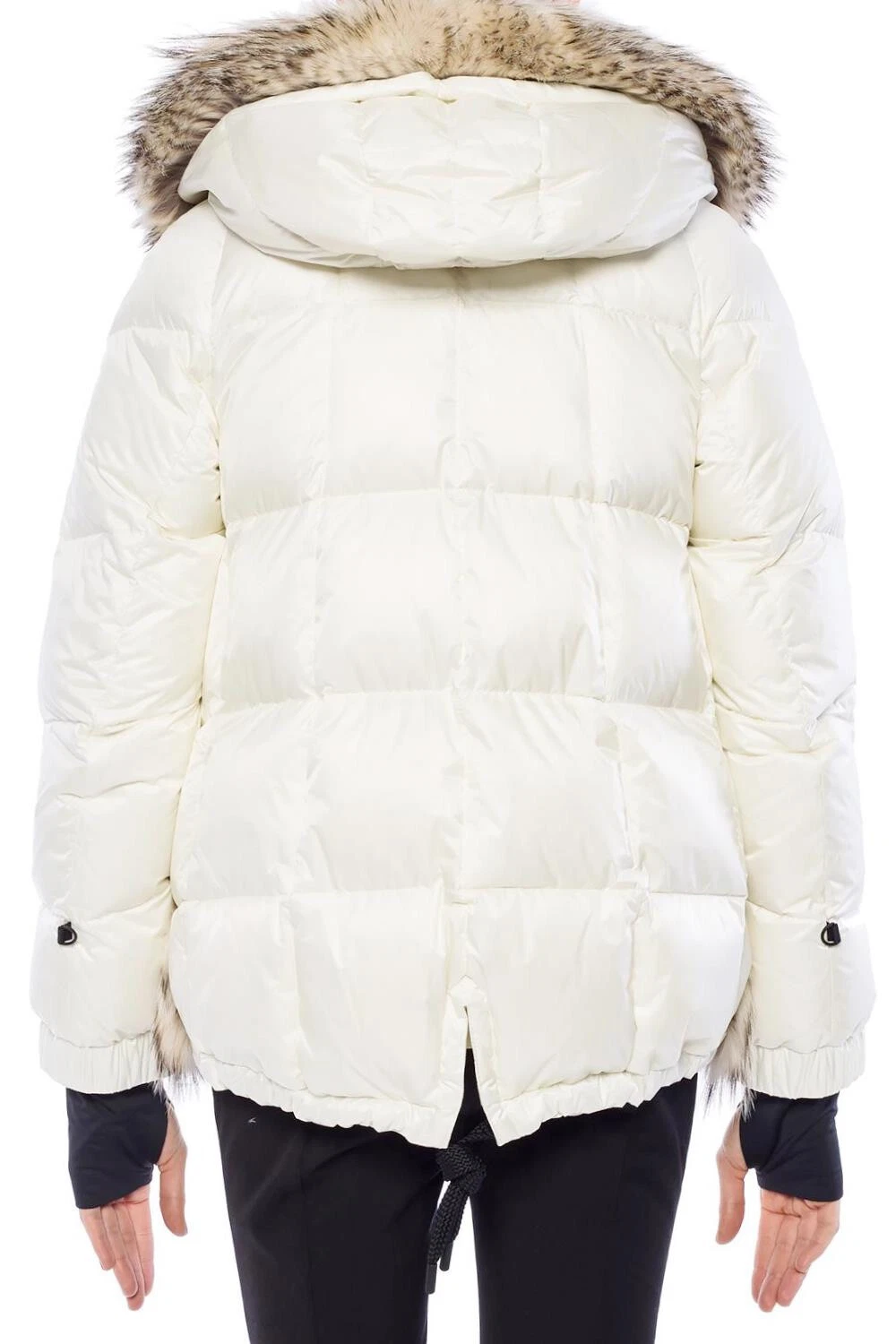MONCLER GRENOBLE JOUX piumino corto trapuntato cappuccio vera pelliccia bianco 1 S M