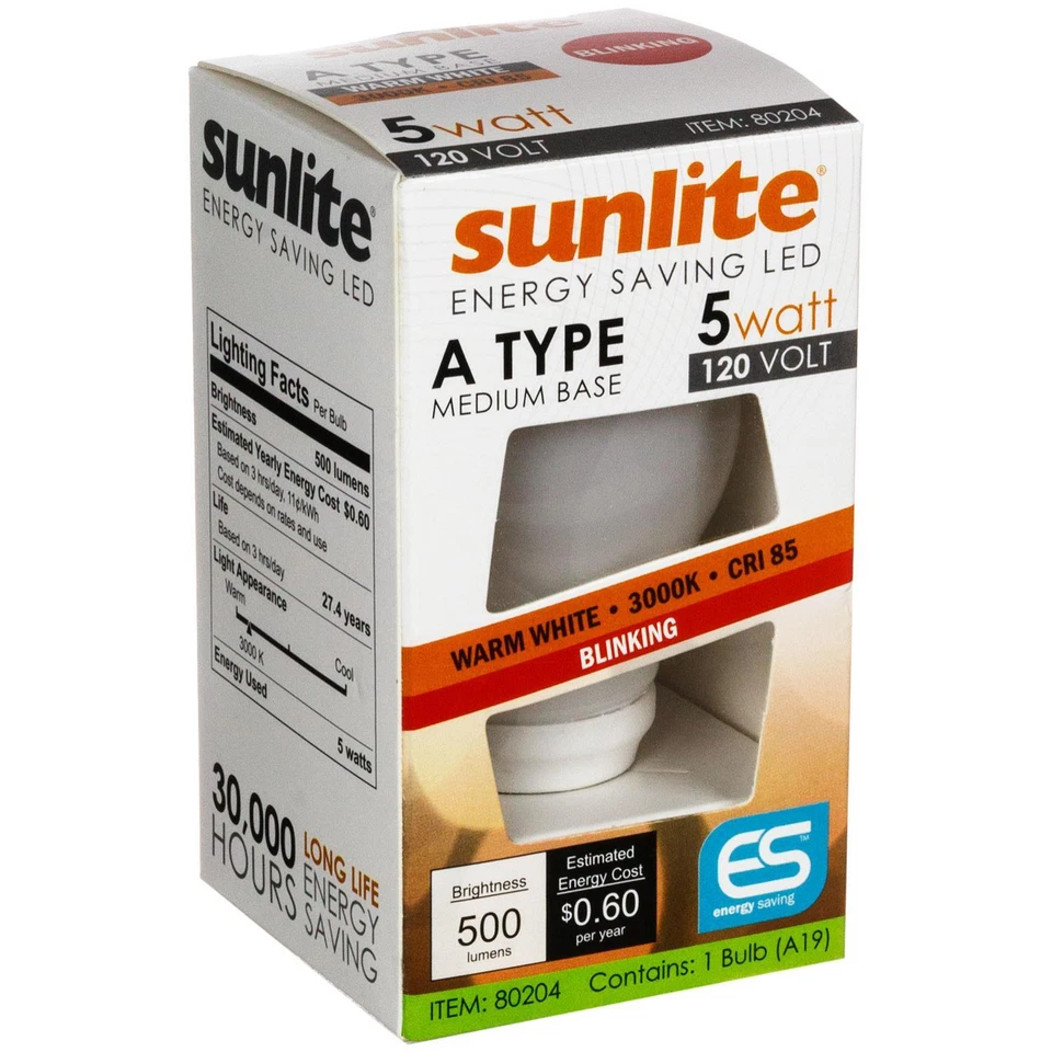 Sunlite A19/5W/BL/WW LED A19 5W Blinker Light Bulb Med (E26) Base Warm White - Image 2 of 2