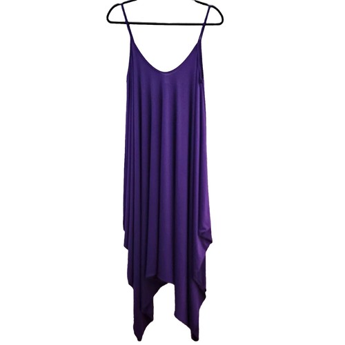 Vintage Stretchy Slip Dress Royal Purple Asymmetric Hem Womens XL Cami Knee Midi