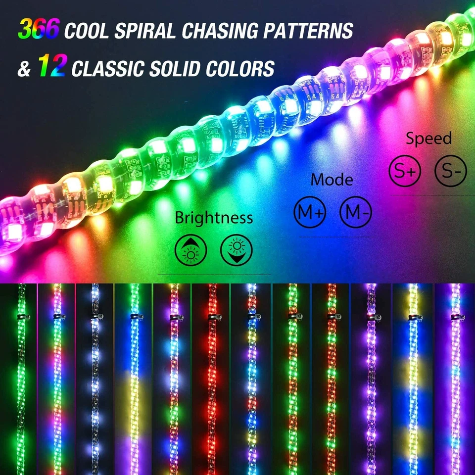 4FT RGB LED Chasing Dancing w/ Wireless Remote Flag Whip Light For UTV RZR JEEP — 第 2/4 张图片