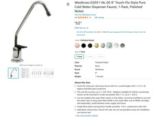 Westbrass D2031-NL-05 8" Touch-Flo Style Pure Cold Water Dispenser Faucet
