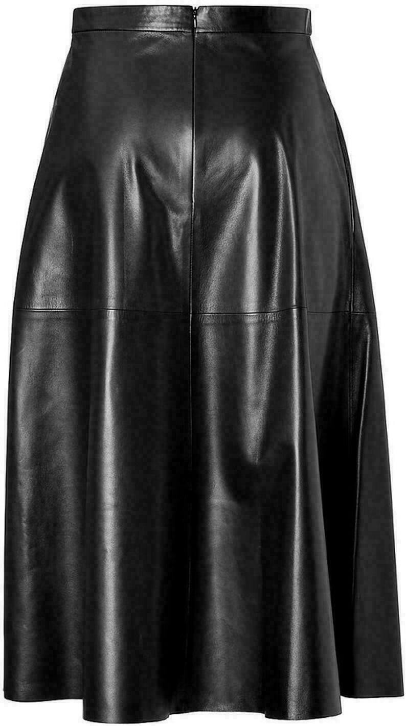 Noora Women's Genuine Lambskin Real Leather Skirt Black ALine Knee Length Skirt eBay
