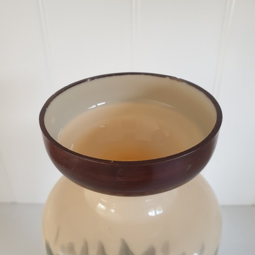 Vintage Beige & Brown Hand Painted Floral Opaque Glass Bristol Vase - 29cm Tall - Picture 5 of 17