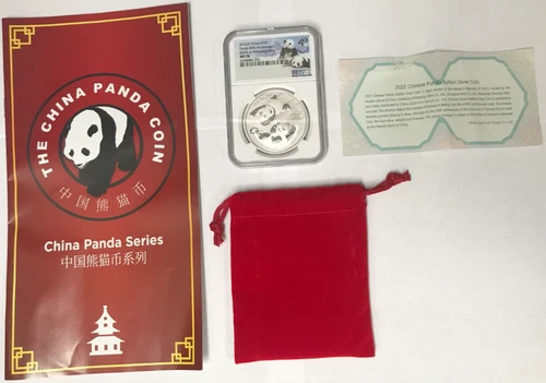 2022-Y China 30 Gram $10Y Silver Panda with Booklet Shenyang Mint NGC MS70