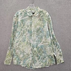 Zanella Men Button Up Shirt L Green Paisley 100% Linen Made in Italy Collar