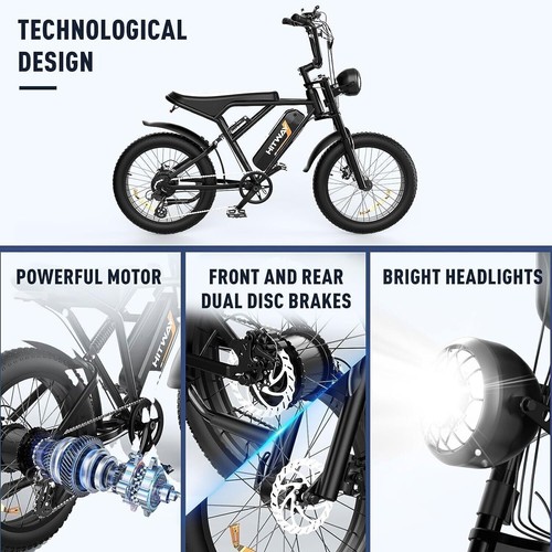 750W Electric Bicycle 48V 18Ah 4.0 Fat Tire Mountain MTB 20'' E-Bike for Adults - Picture 8 of 11