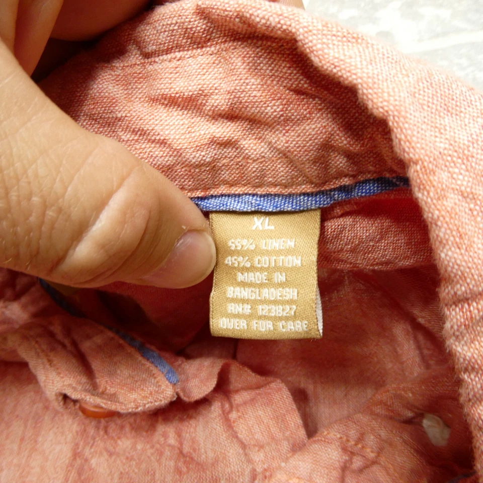 Bruno Linen Shirt Adult XL Salmon Pink Long Sleeve Button Up Breathable Summer - Image 3 of 4