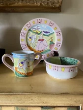 Kids Fairytale Princess 3pc Dish Set Plate Bowl Cup Ceramic By Tracy Flickinger
