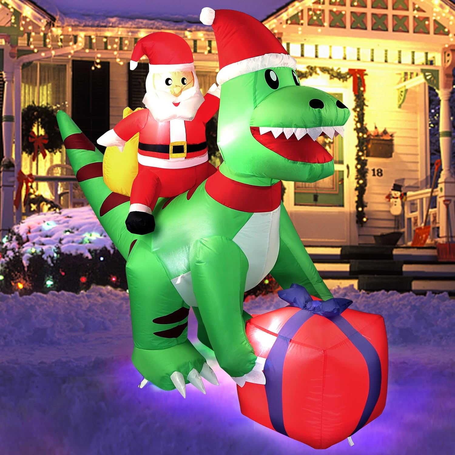 5FT Christmas Inflatables Decorations Dinosaur Santa Claus, Indoor Outdoor Chris