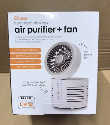 CRANE (EE5073) TRUE HEPA DESKTOP AIR PURIFIER+ 3-SPEED FAN *BRAND NEW*