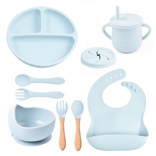 Fourchette vaisselle en silicone bavoir bol à succion neuf enfants kit de vaisselle bébé - Photo 1/17