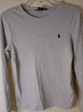 Polo Ralph Lauren T Shirt Youth Large Gray Knit Long Sleeve Round Neck Blue Pony