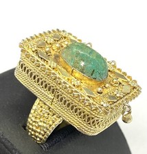 Vintage Judaica Israel Sterling Silver Turquoise Large Resizable Ring Size 7.50