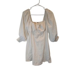Free People Mini Dress Square Neck Puff Sleeve Textured White Dress XS