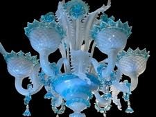 lampadario Rezzonico bianco seta e turchese , Murano, Venezia
