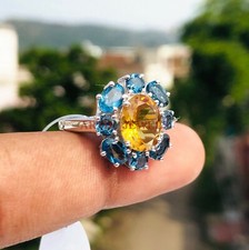 Natural Citrine  Topaz Gemstone with 925 Sterling Silver Ring for Women's 4104