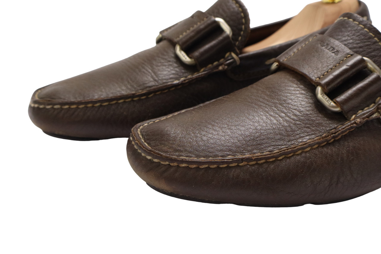 PRADA  Casual Shoes Men's EU 41 Leather Square Toe Slip On Brown Loafers thumbnail 7