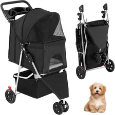 3-Wheel Foldable and Waterproof Pet Stroller for Small and Medium Dogs and Cats