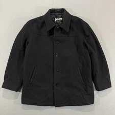Schott N.Y.C. Men's L Black Wool Blend Coat Quilt Lined Town Peacoat Office