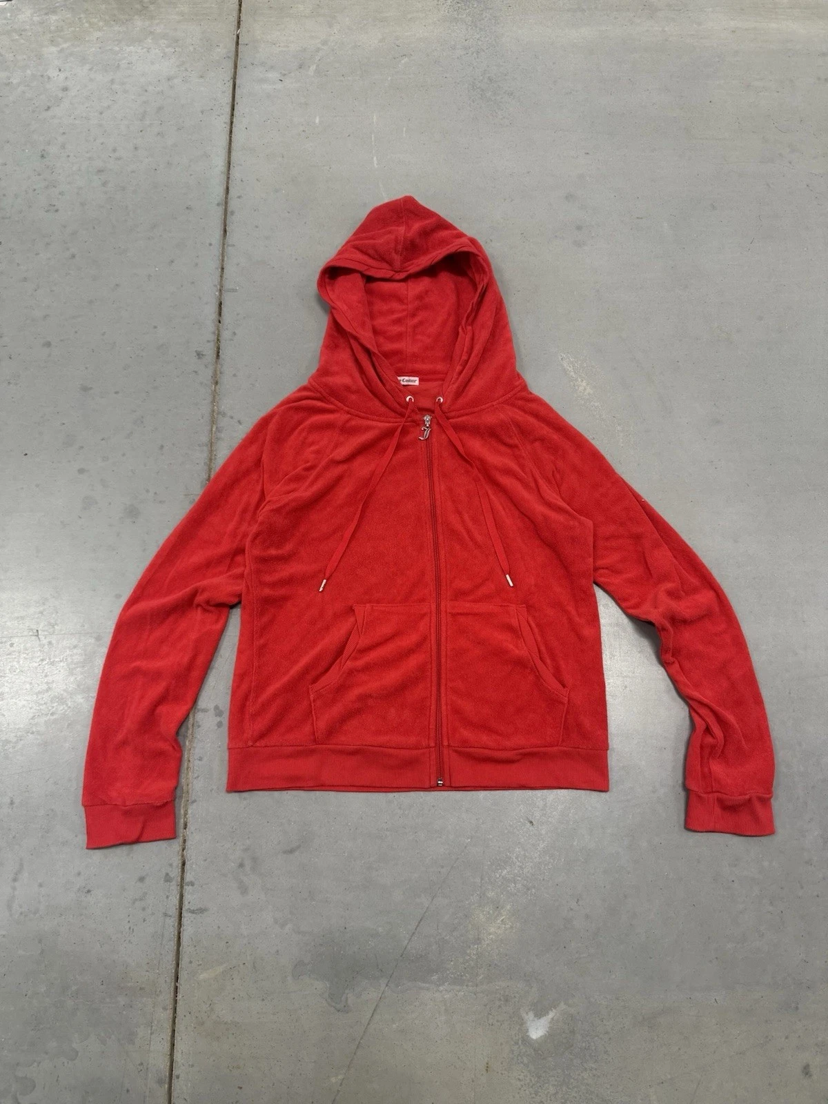 JuicyCouture Women's TowelTerry Twisted Rib Trim Hoodie Red *read description*