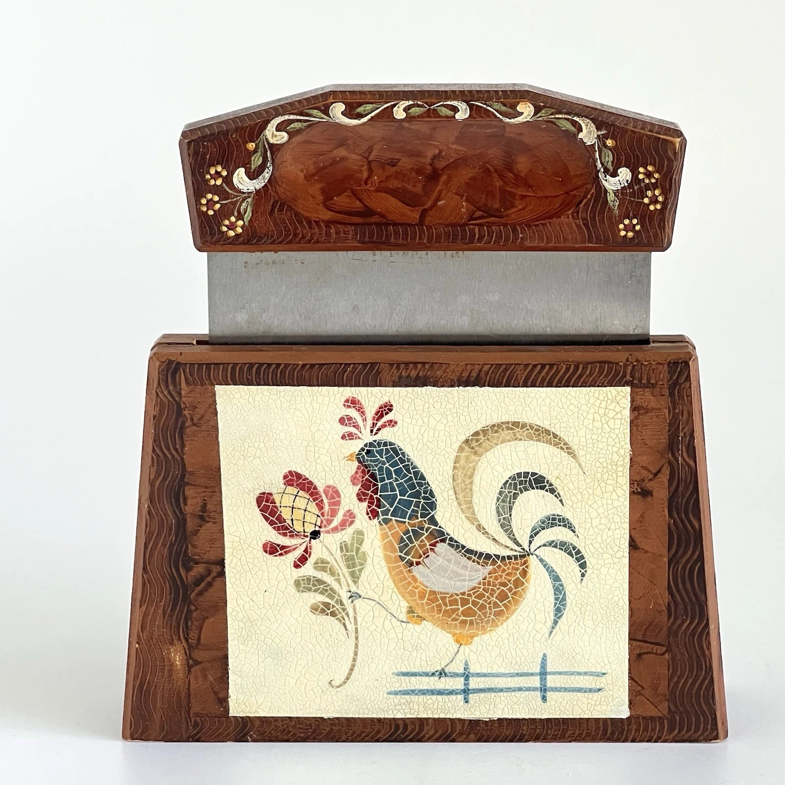 Food Scraper Dough Cutter With Stand Rooster & Floral Folk Art Vintage Wood
Opens in a new window or