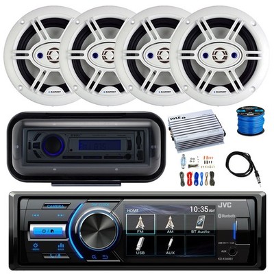 JVC Marine Bluetooth Receiver, Cover, Amp w/Kit, 4x 6.5'' Speakers, Wire, Antenna