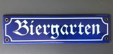 Emaille-Schild „Biergarten“ – Blau/Weiß, Deko-Schild (30x8 cm)