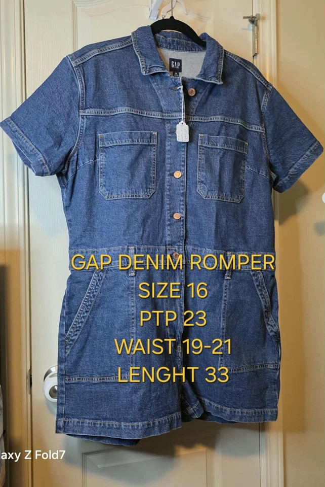 Mono vaquero de manga corta con bolsillos talla 16 Gap para mujer Foto 3 de 4