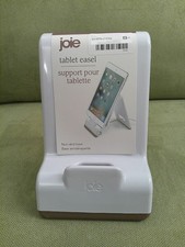 Joie Tablet Easel Stand, White with Brown Phone or Tablet Holder for Desk, Table