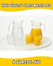 7 Piece Glassware Set Water Jug Pitcher & 6 Glasses Tumbler Juice Crystal Effect