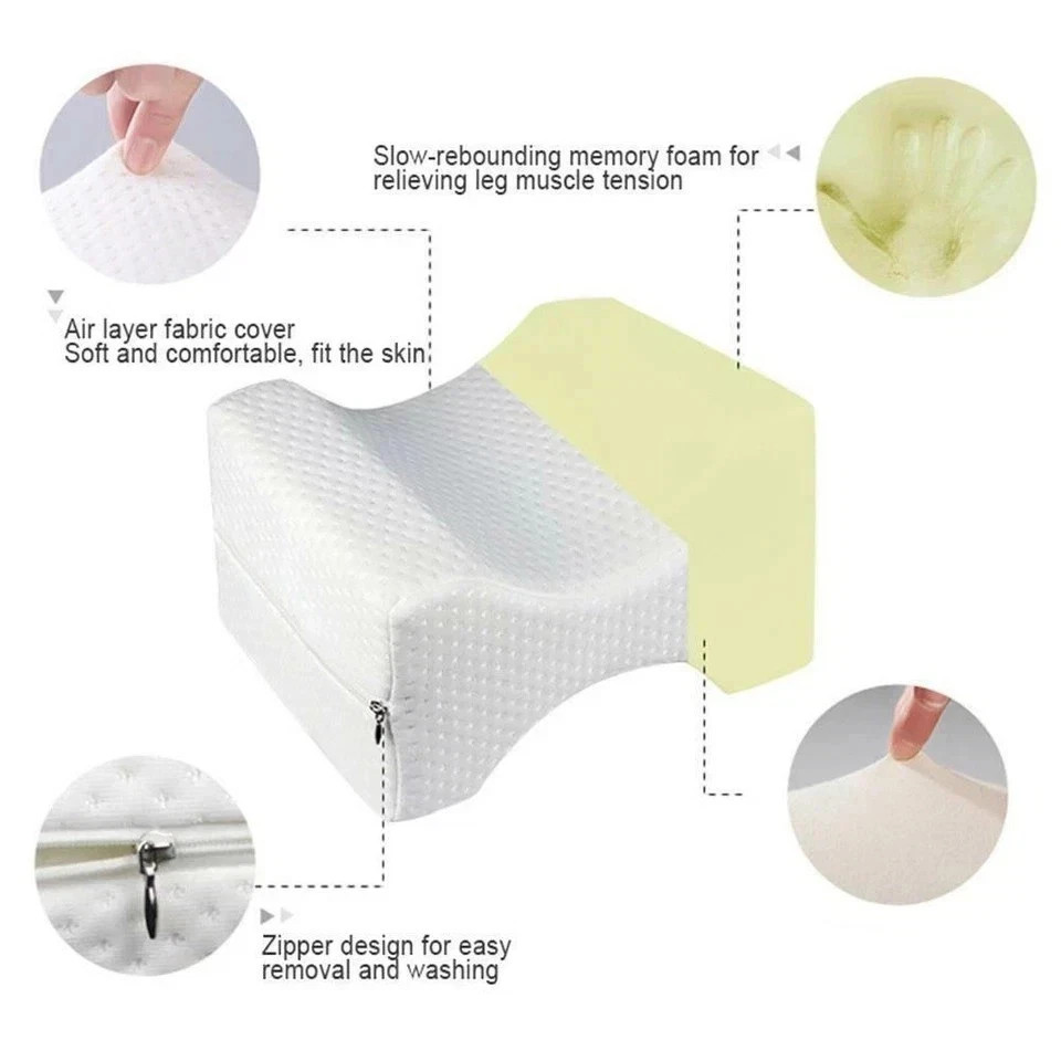 Knee Leg Pillow For Sleeping Cushion Support Between Legs Rest Memory Foam white